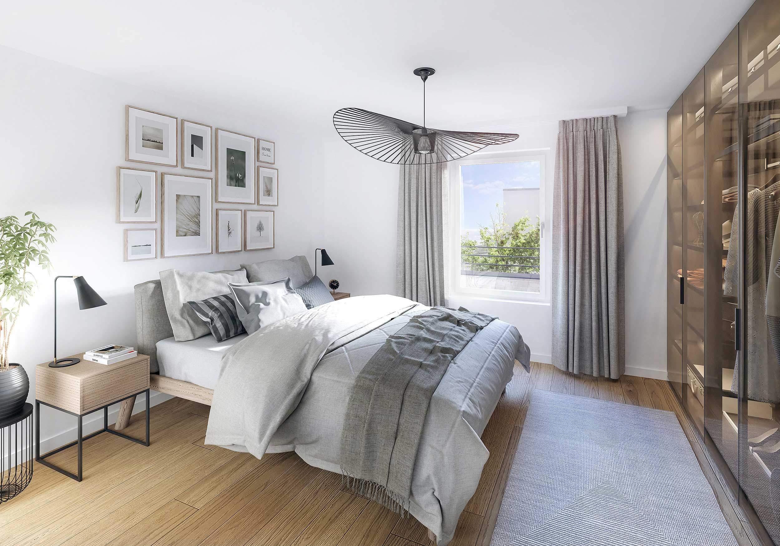 Wohnungsbau Vier Logen in Bochum: Blick Schlafzimmer