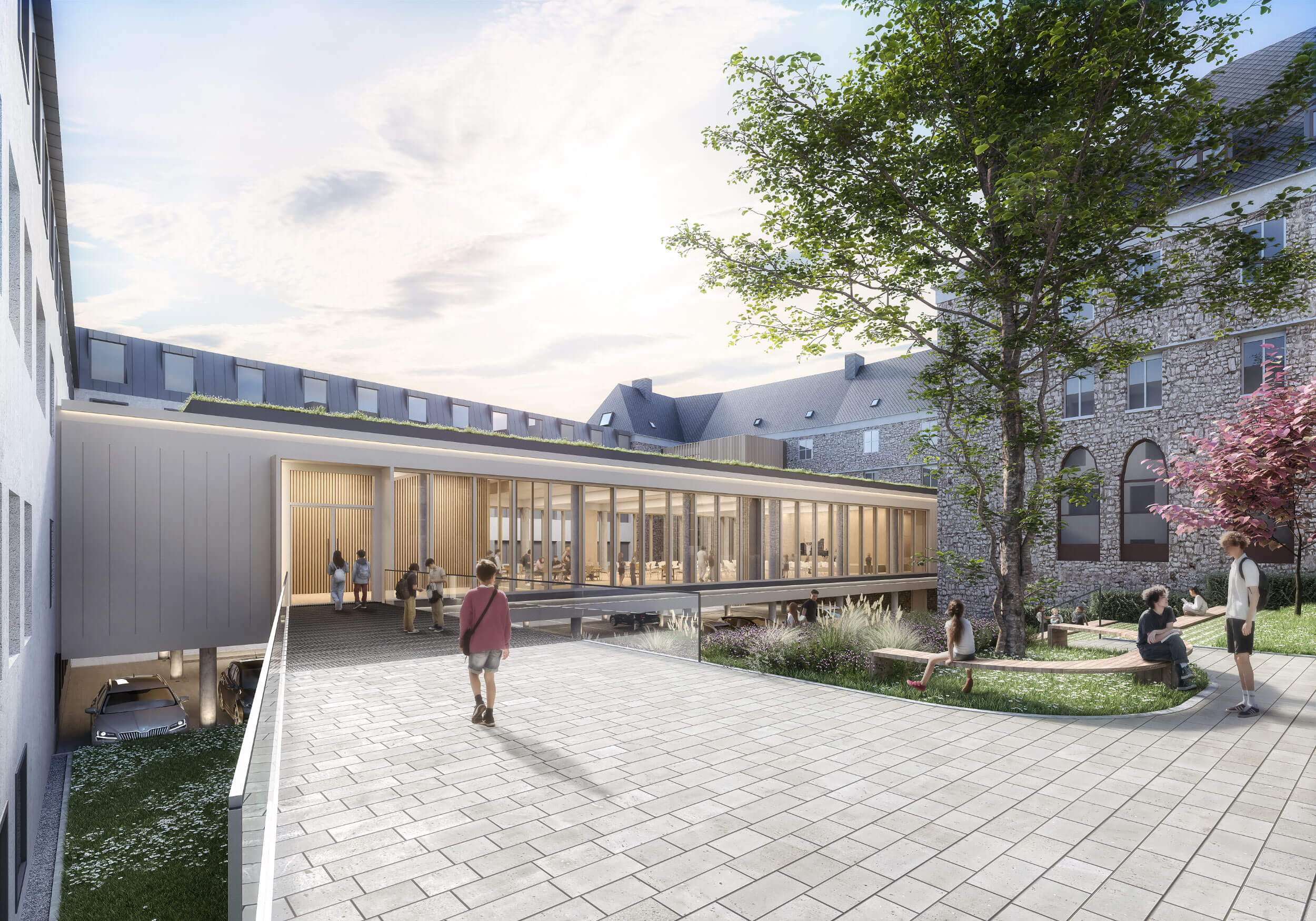 Gymnasium St. Paulusheim Neubau Aula Aussenansicht